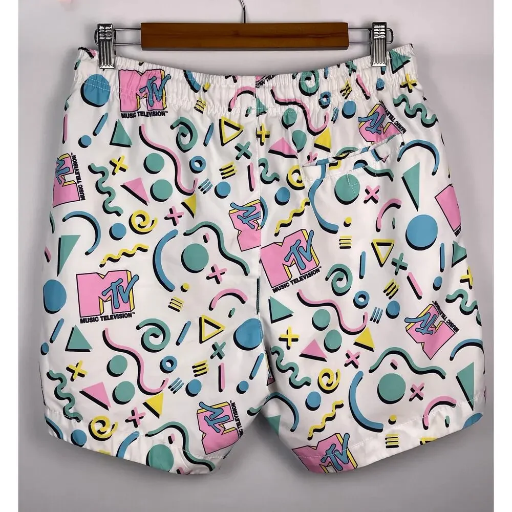 MTV Retro 90s Geometric Print Men’s Swim Trunks Size M